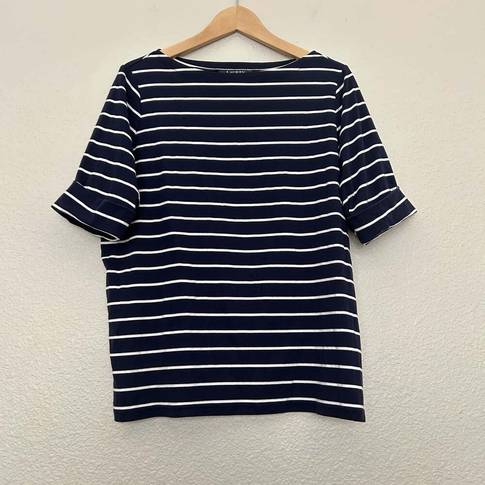 Lauren Ralph Lauren Women's Plus Size 2X Navy White Striped Boatneck Tee